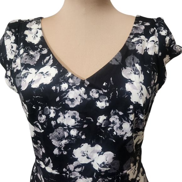 IXIA🔖NWT! Black & White Floral Print Retro 1950s Fit & Flare Dress - Size L - Picture 7 of 14